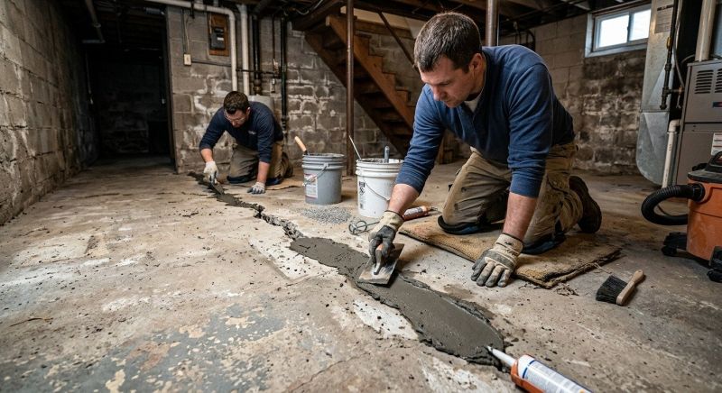 Cracked Basement Floor Repair in Benzie County, MI