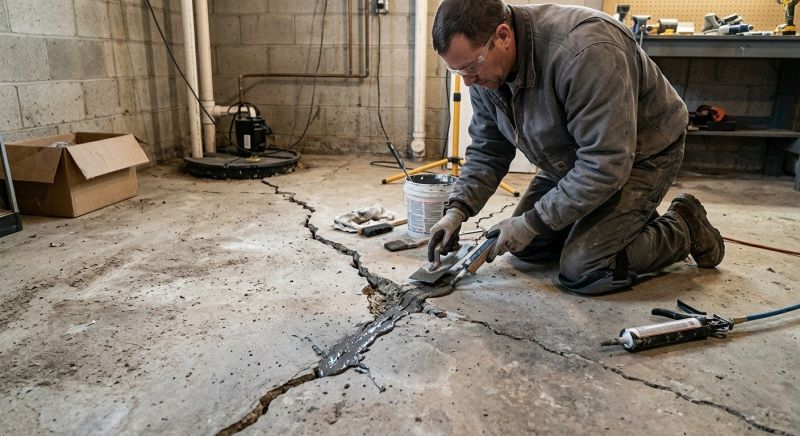 Cracked Basement Floor Repair in Benzie County, MI